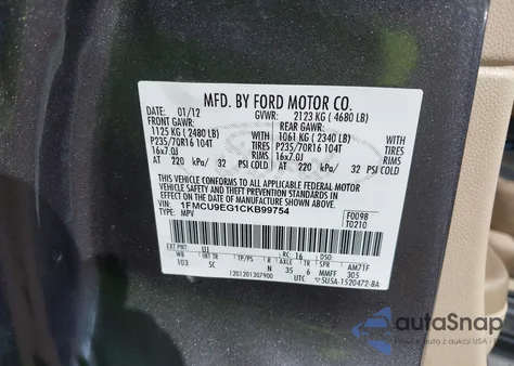2012 Ford Escape Limited from USA, damaged, VIN 1FMCU9EG1CKB99754